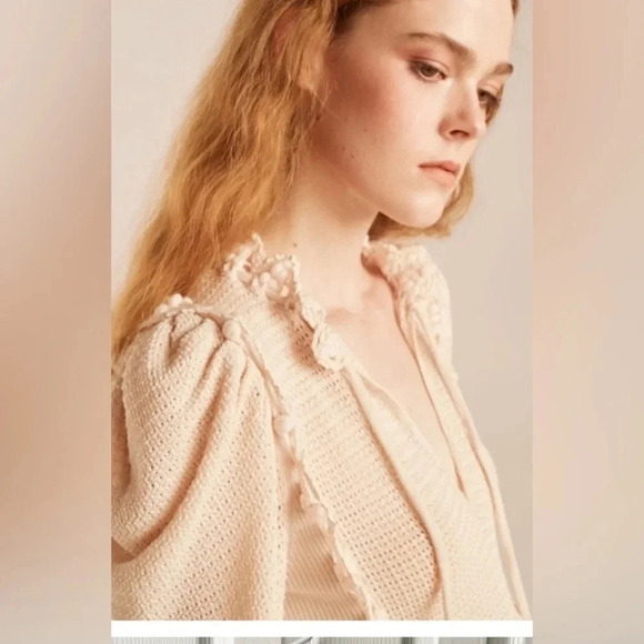 EUC Rebecca Taylor Crochet Stitch Wool Blend Sweater Long Sleeve Nude Pink Large - Picture 4 of 11